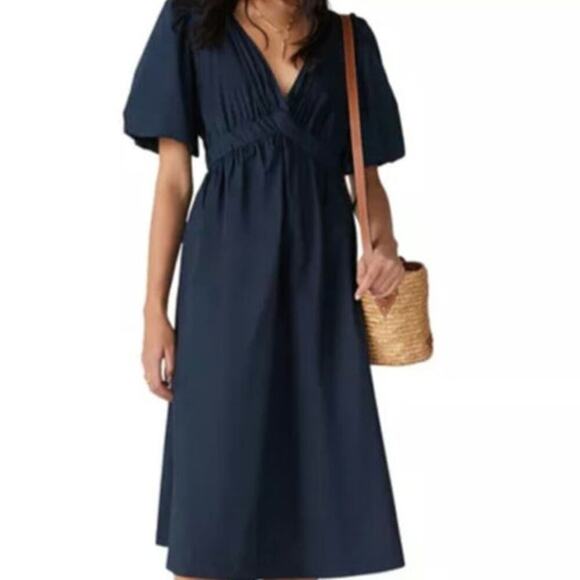 BA&SH Midi length dress V neck puff sleeve Navy Kindly? Sz 8 - Picture 1 of 12